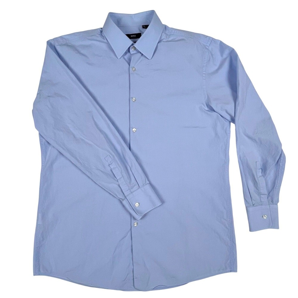 Hugo Boss Mens Light Blue Sharp Fit Long Sleeve Button Down Dress Shirt 16-32/33